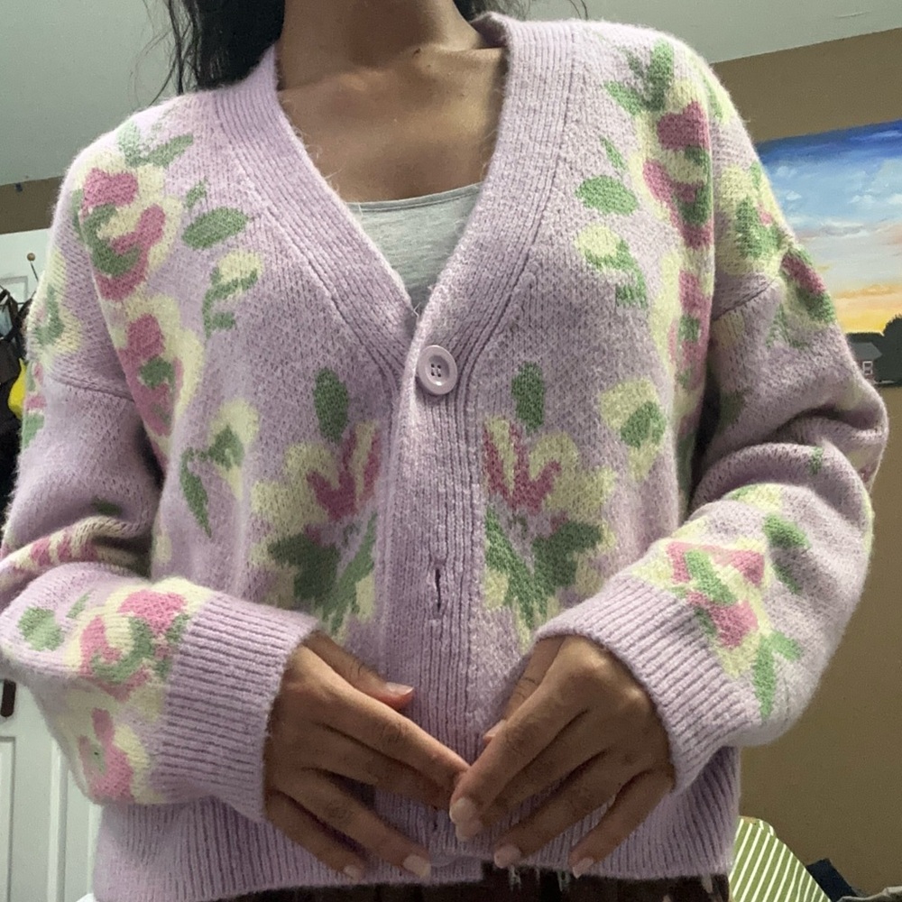 Floral Lavender Cardigan Sweater